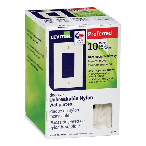 Leviton Leviton Decora Almond 1 gang Thermoplastic Nylon Decorator Wall Plate 10 pk PJ26-TM - main